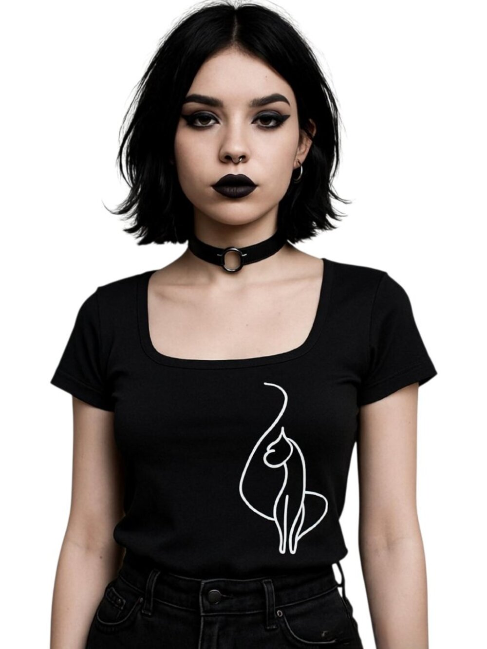 Baby Phat Y2K Black Cat Graphic Baby Tee Square Neck Stretch Top Size Medium M T